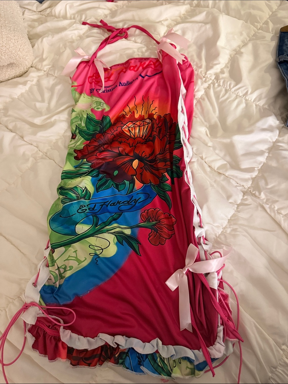 Ed Hardy Girls Hot Pink Floral Tie-Side Swim Coverup